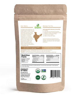 Sachet de Poudre d'Ashwagandha Bio ouvert avec une cuillère à mesurer