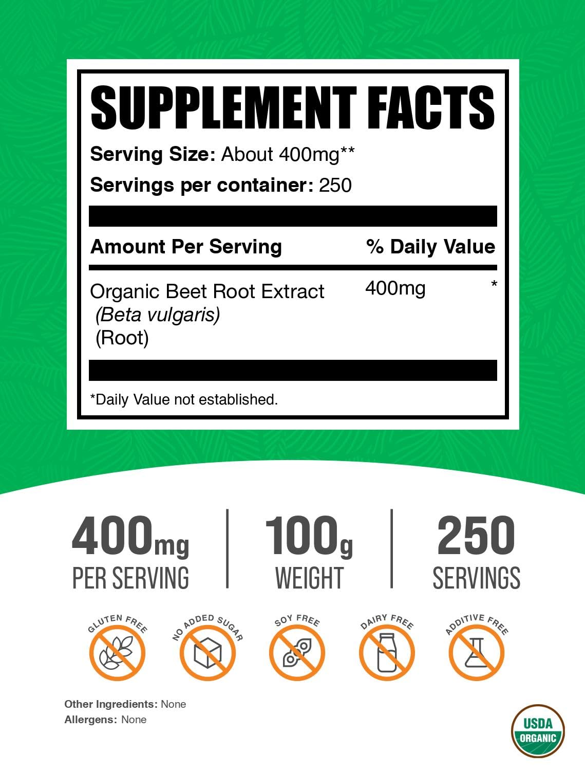 Sachet de poudre d'extrait de betterave bio BulkSupplements ouvert avec poudre visible