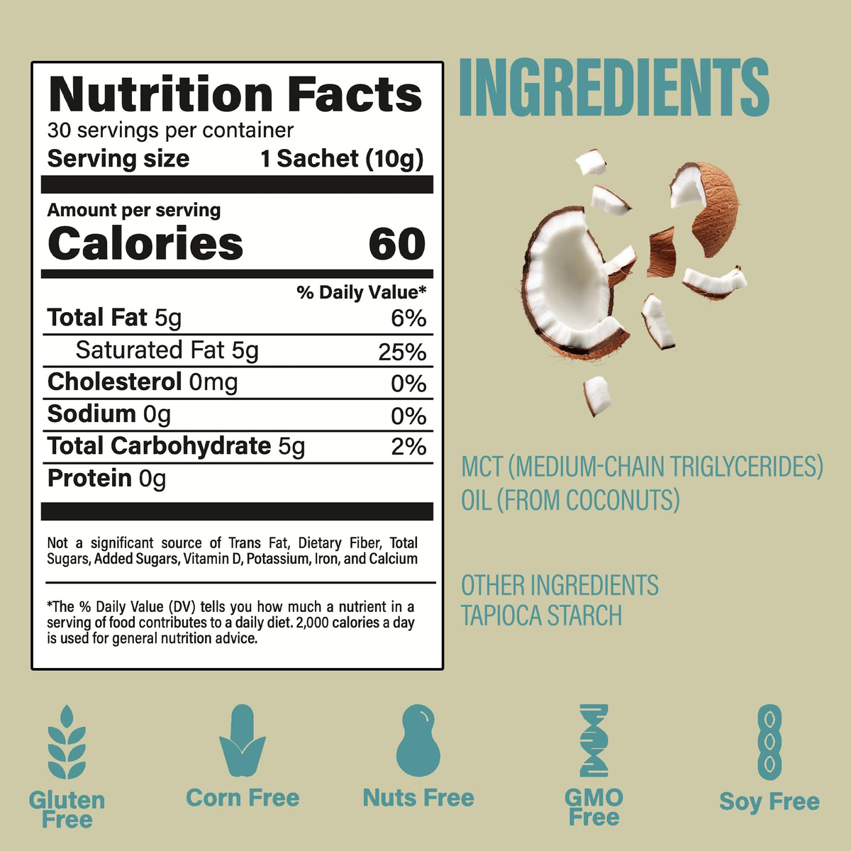 Sachet de poudre d'huile MCT BUBS Naturals ouvert