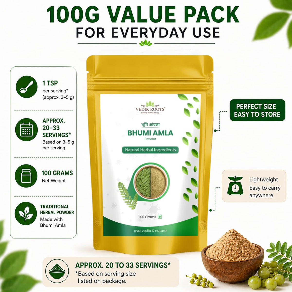 Sachet de poudre de Bhumi Amla Bio ouvert