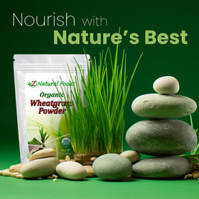 Sachet de Poudre de Blé Vert Bio Z Natural Foods ouvert