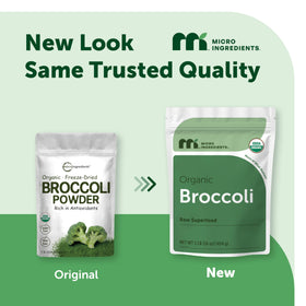 Sachet de Poudre de Brocoli Bio ouvert avec poudre à l'intérieur