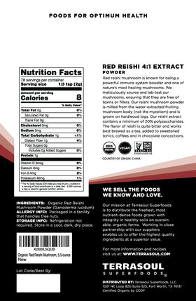 Sachet de poudre de champignon Reishi bio Terrasoul Superfoods ouvert