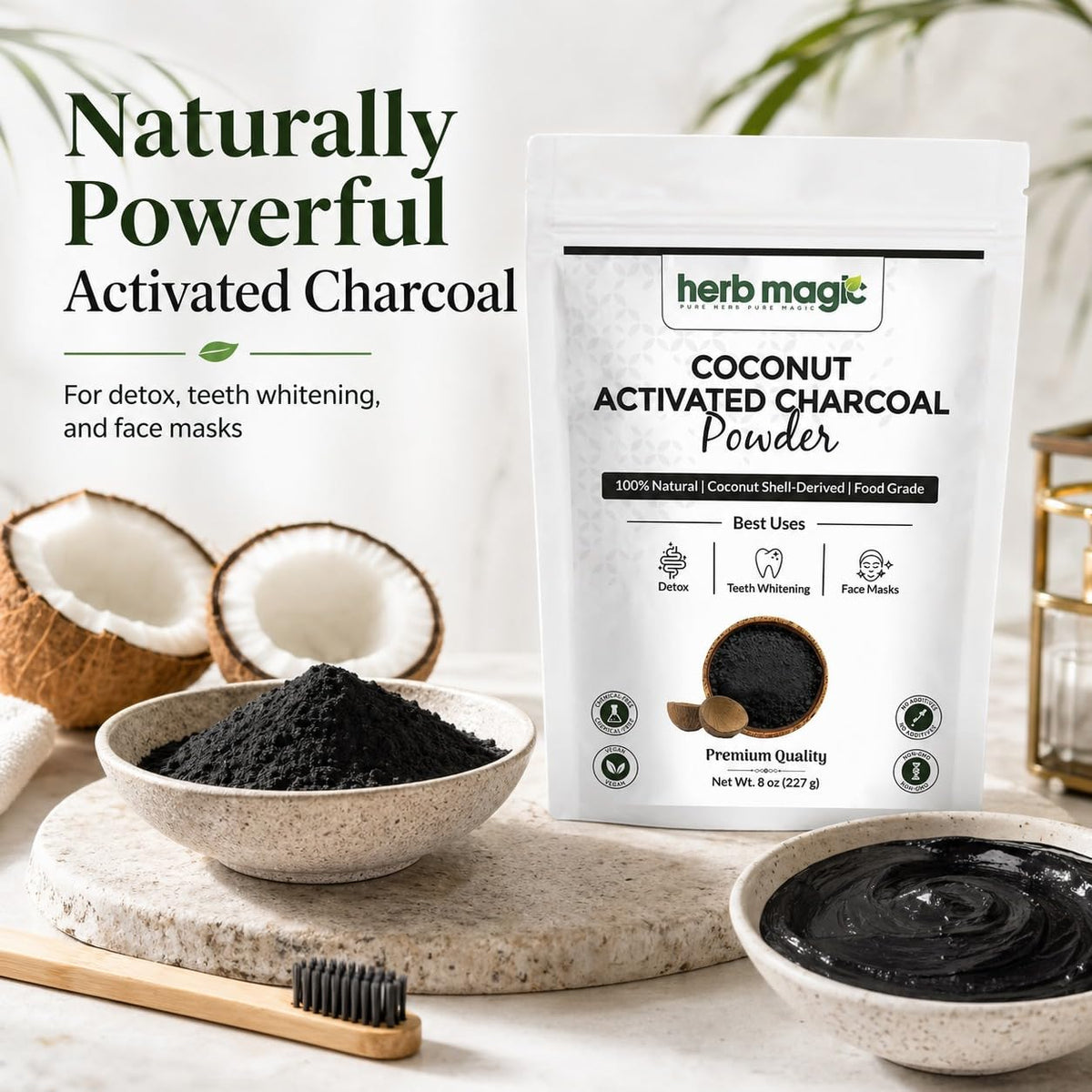 Sachet de poudre de charbon actif Herb Magic ouvert