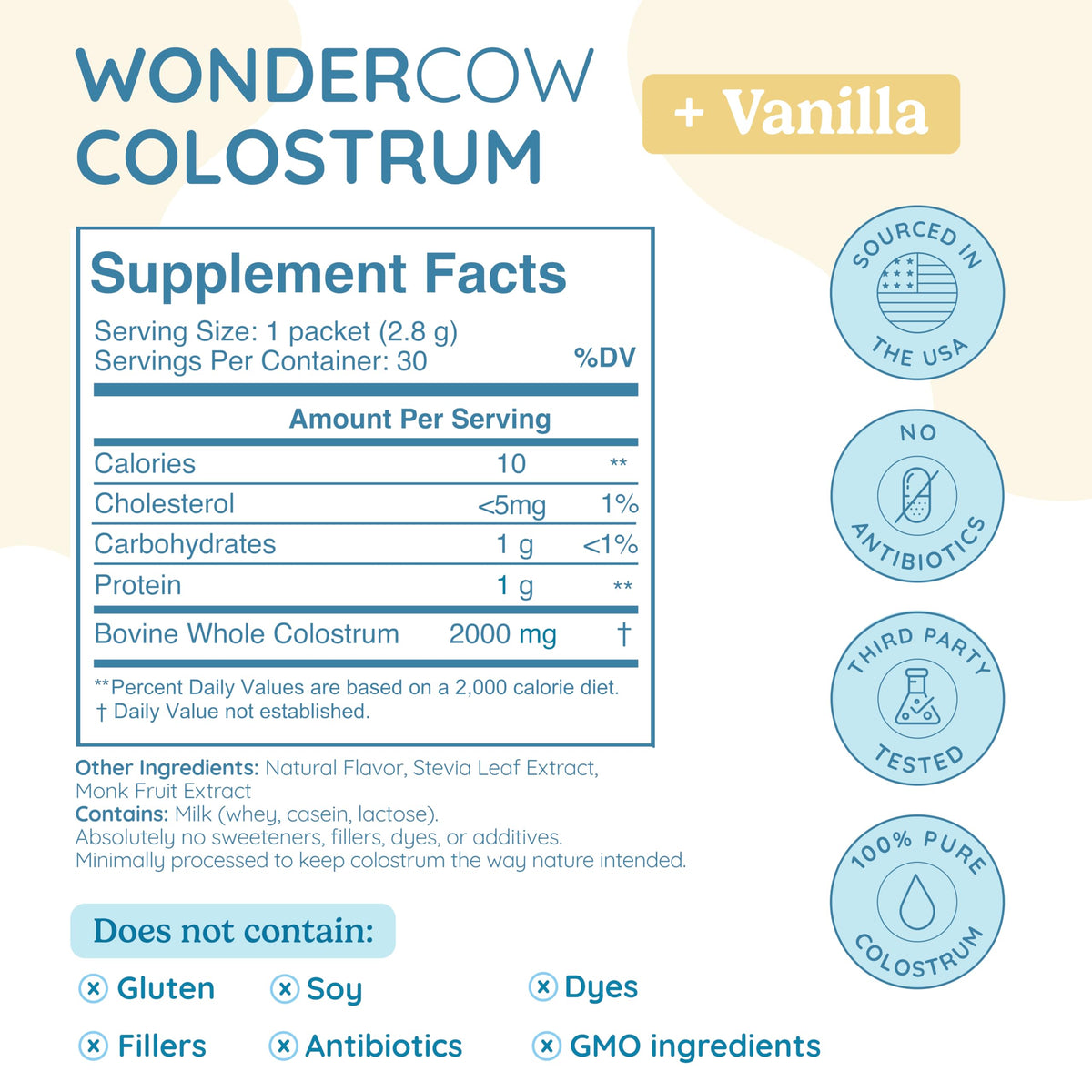 Sachet de poudre de colostrum WONDERCOW ouvert