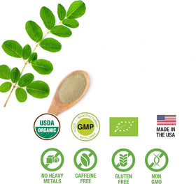 Sachet de poudre de feuille de Moringa HERBALS ouvert