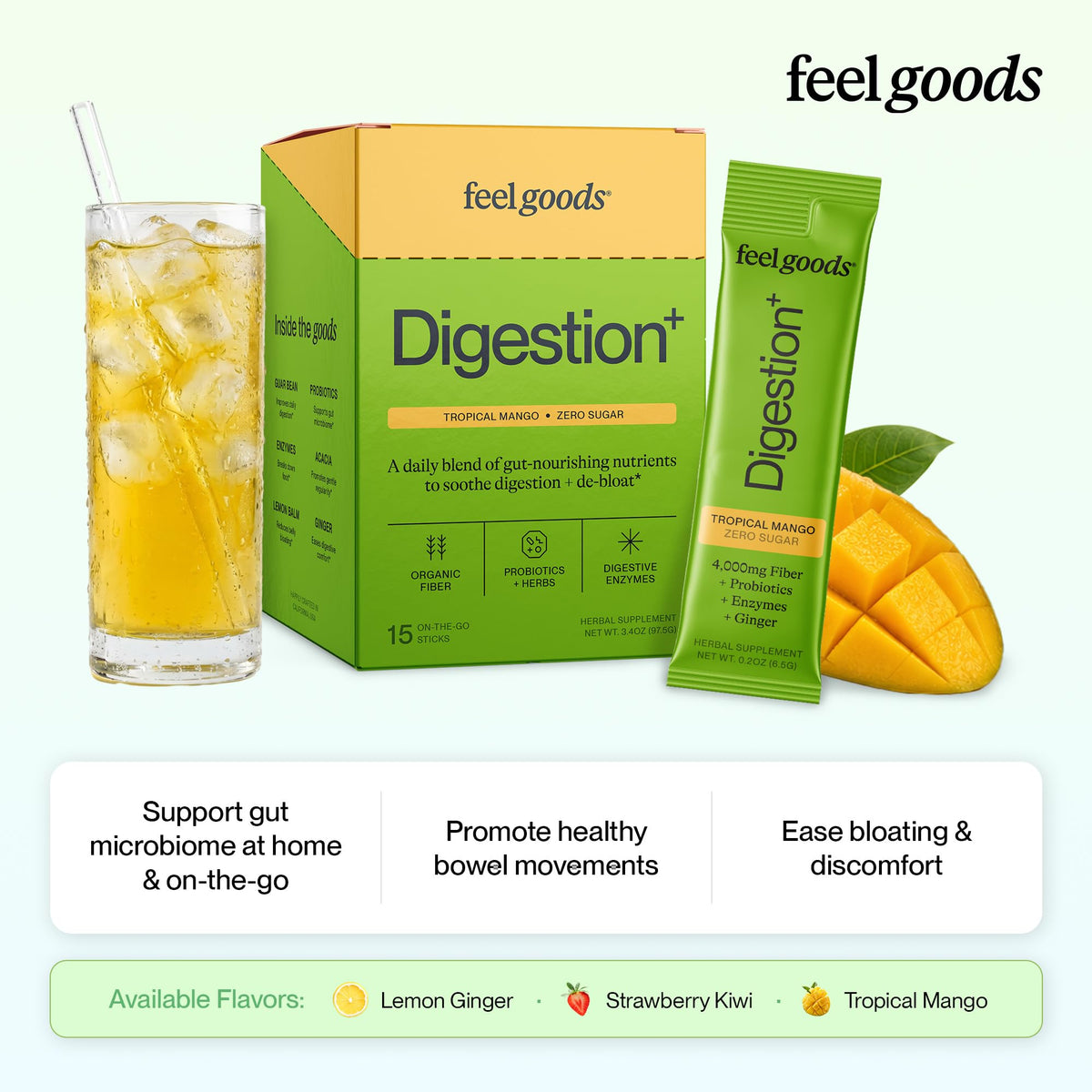 Sachet de poudre de fibres bio tropical mangue ouvert avec une cuillère