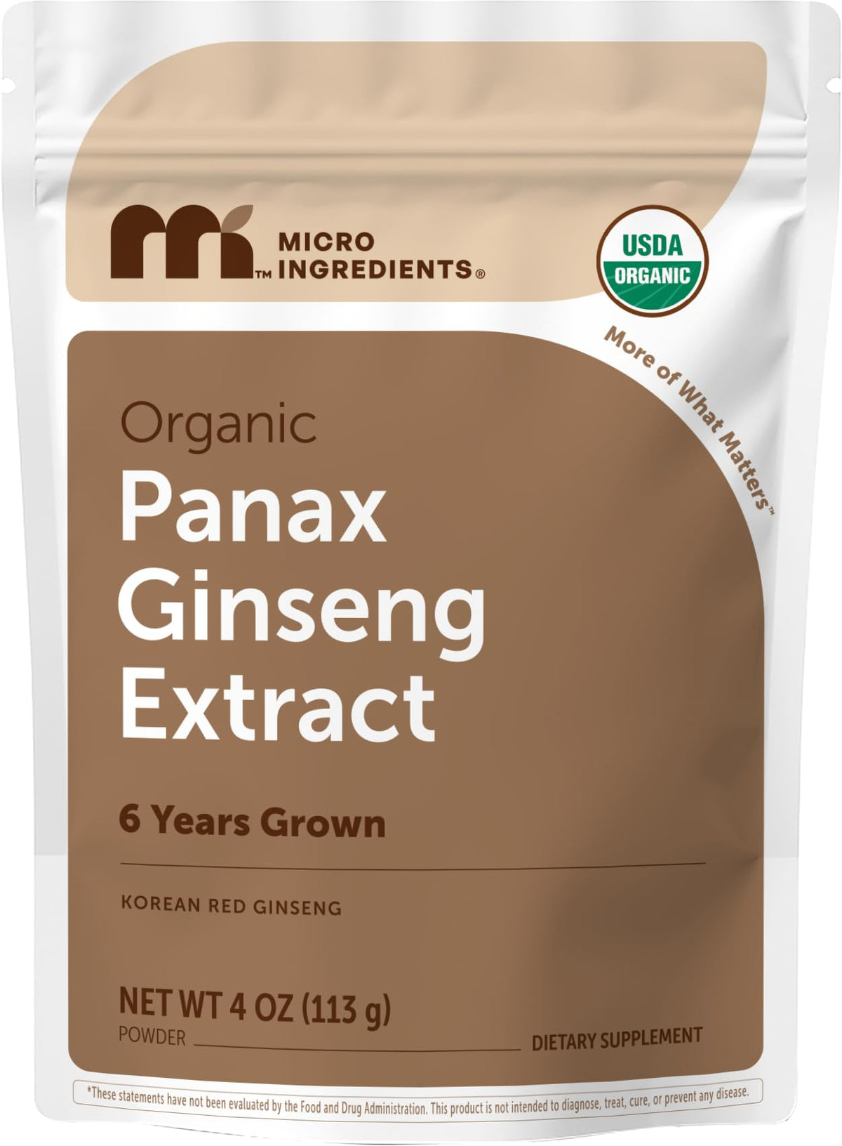 Sachet de poudre de ginseng rouge coréen Micro Ingredients, 118g, face avant