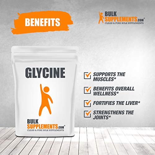 Sachet de poudre de glycine BulkSupplements avec étiquette