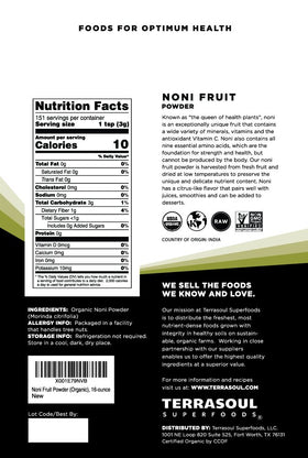 Sachet de poudre de Noni bio ouvert avec poudre visible