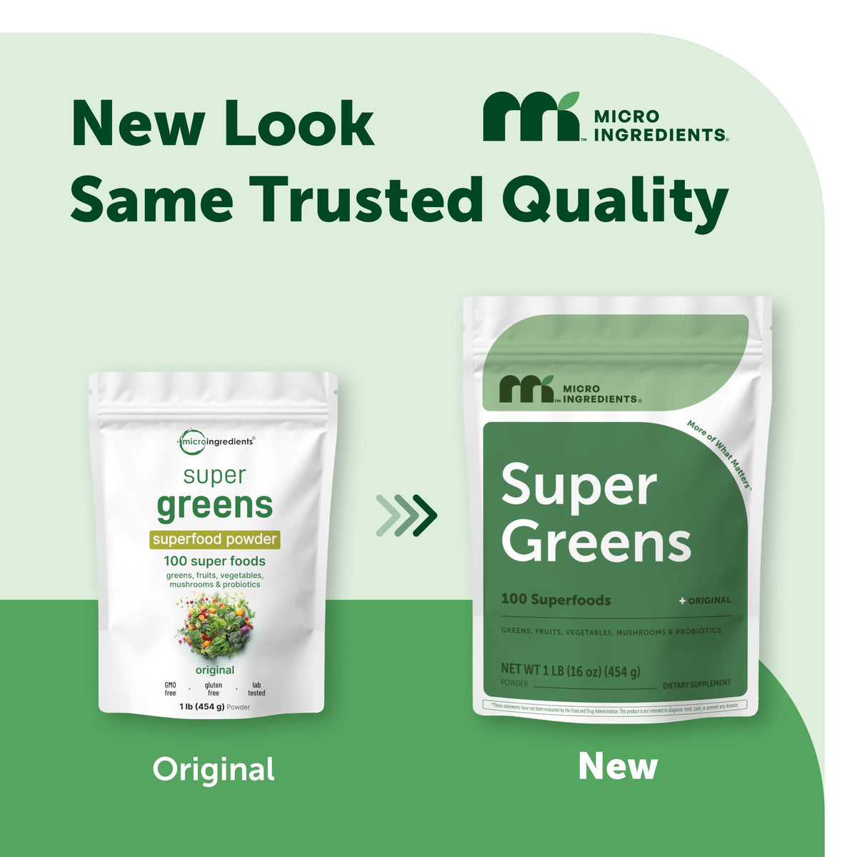 Sachet de Poudre de Super Greens Micro Ingredients ouvert avec dosette incluse