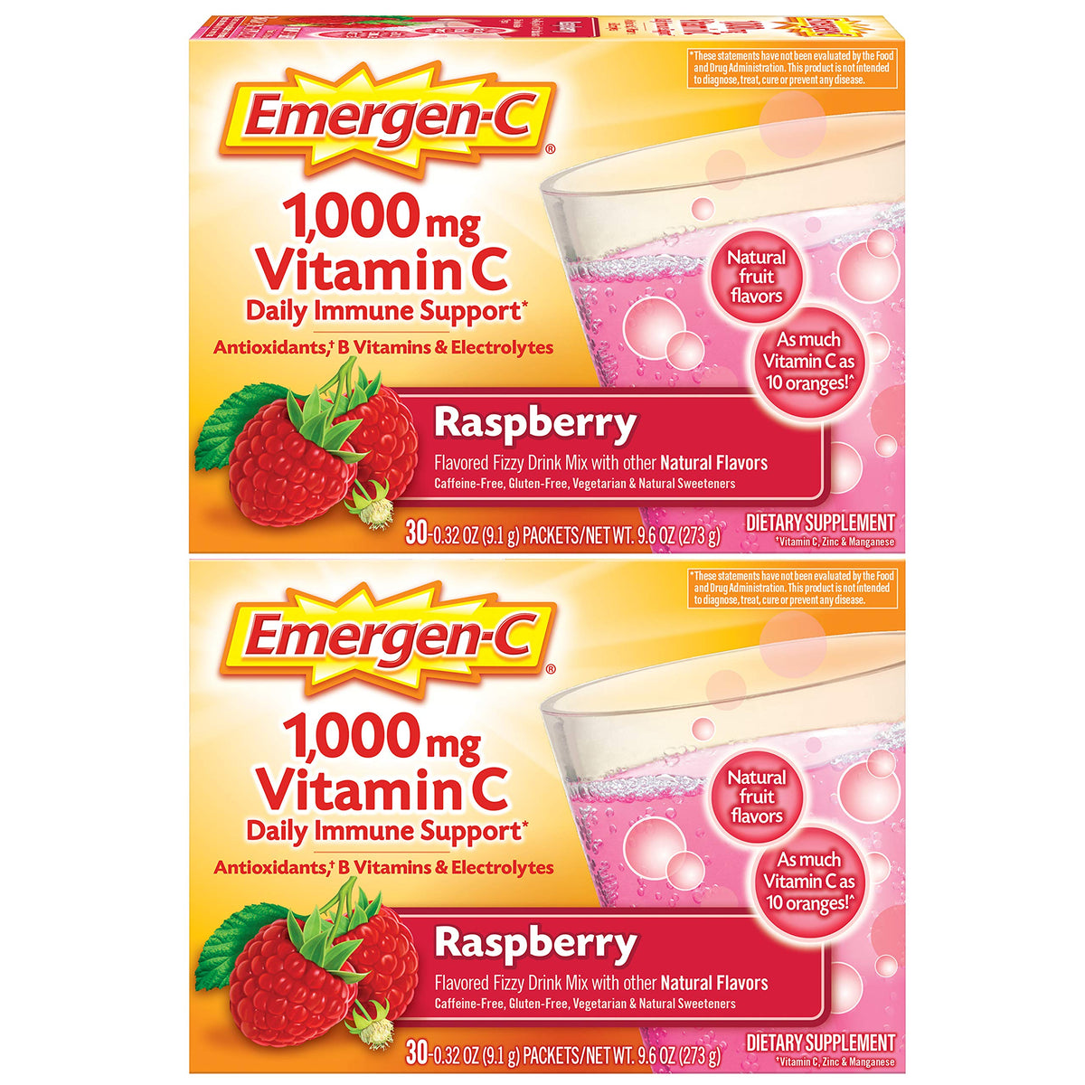 Sachet de poudre de vitamine C Emergen-C goût framboise, 60 sachets