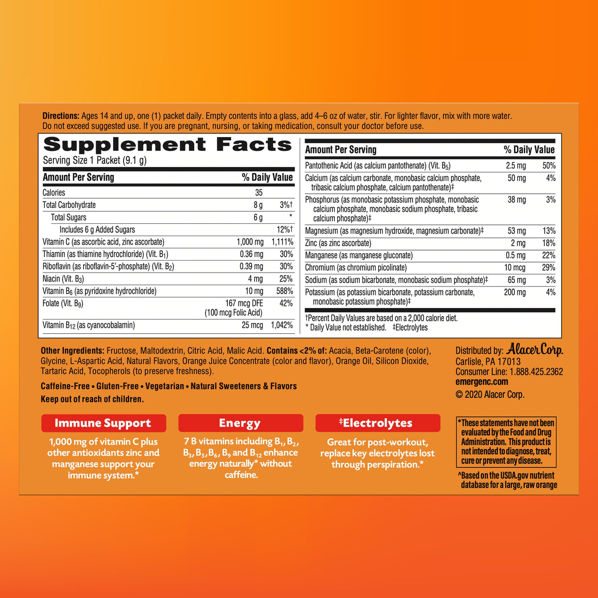 Sachet de poudre de vitamine C Emergen-C sur une table