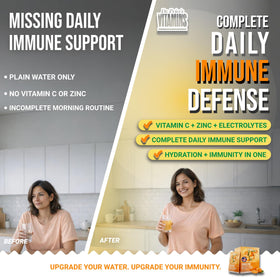 Sachet de poudre de vitamine C ouvert, montrant la poudre à l'intérieur