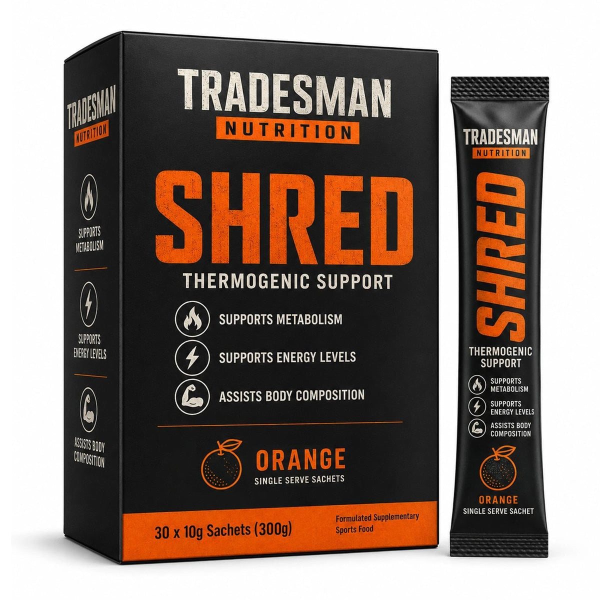 Sachet de poudre énergétique orange Tradesman Nutrition Shred de Lanural organic