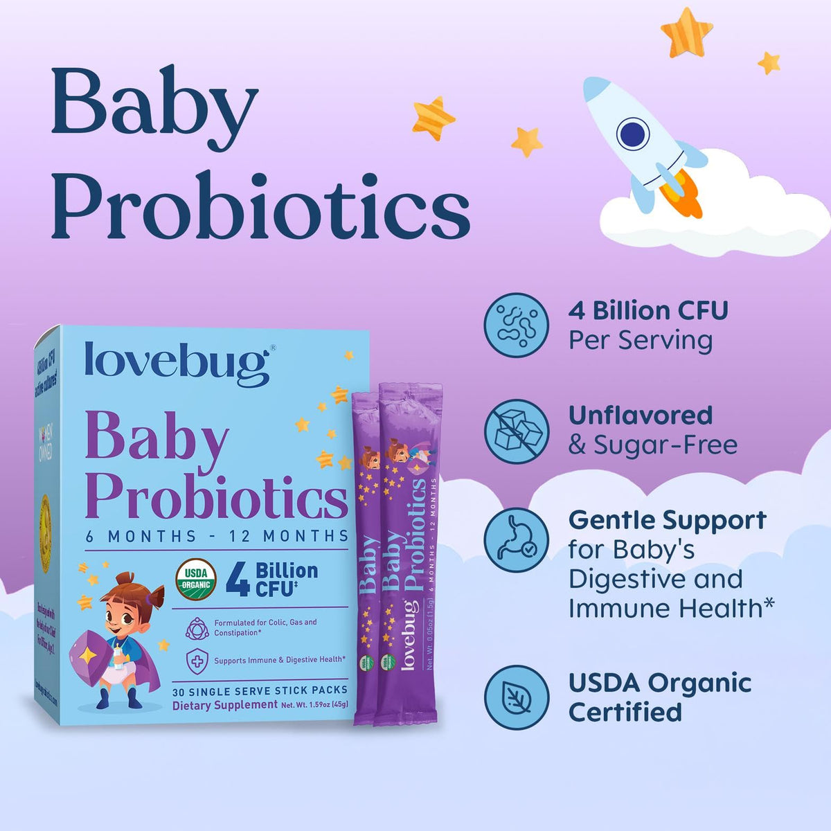 Sachet de poudre LOVEBUG Probiotique Bio pour Bébés