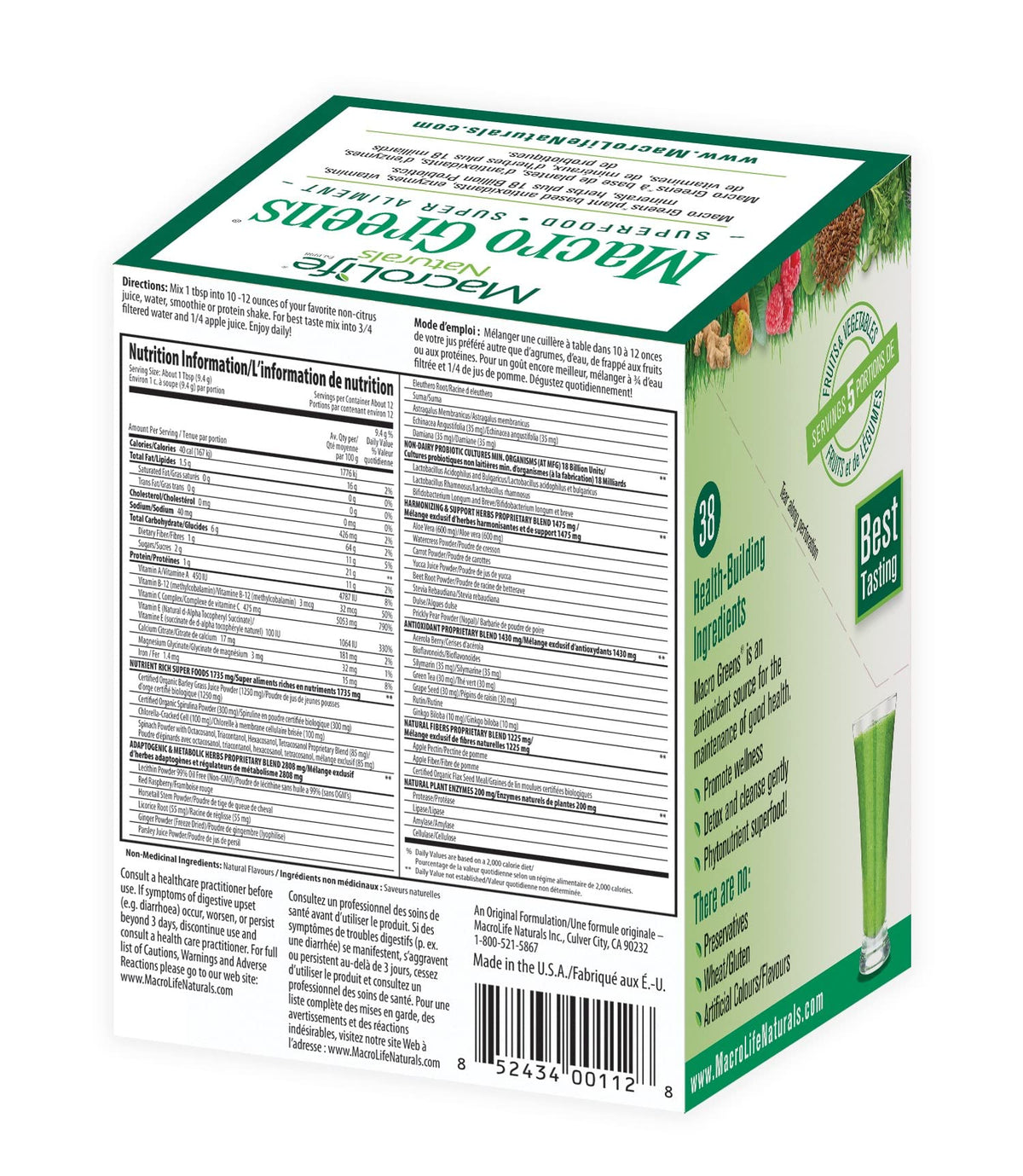 Sachet de poudre Macro Greens sur une table de cuisine