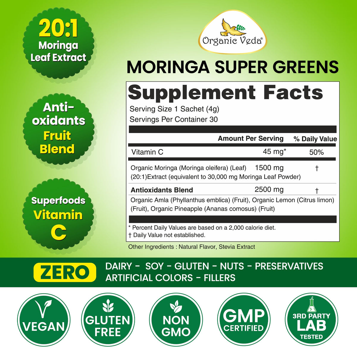 Sachet de poudre Organic Veda Moringa Amla ouvert