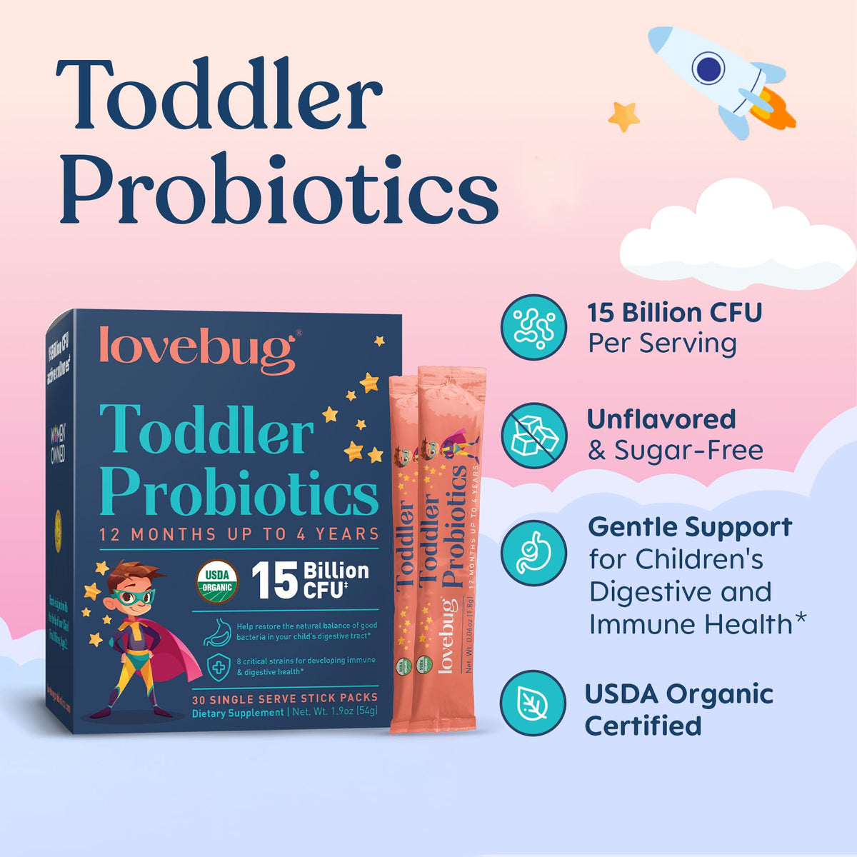 Sachet de poudre probiotique LOVEBUG, vue avant