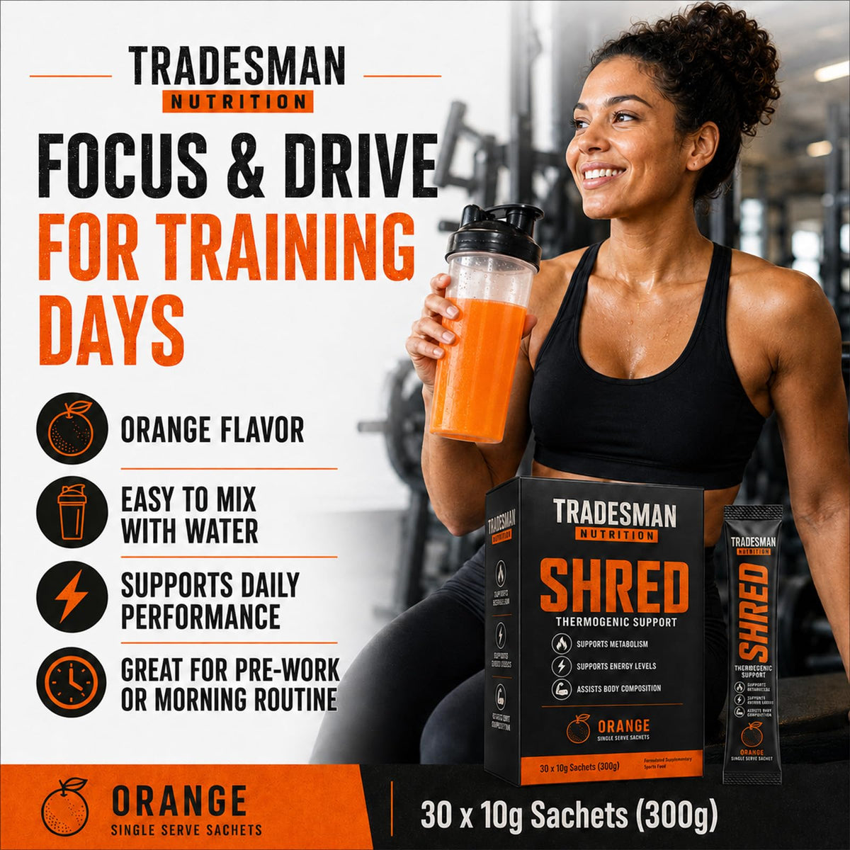 Sachet de poudre Tradesman Nutrition Shred montré de face