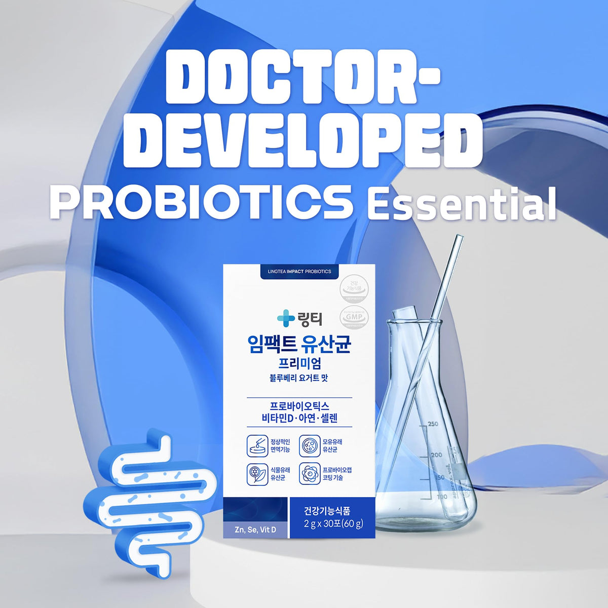 Sachet de probiotiques LINGTEA ouvert avec poudre visible
