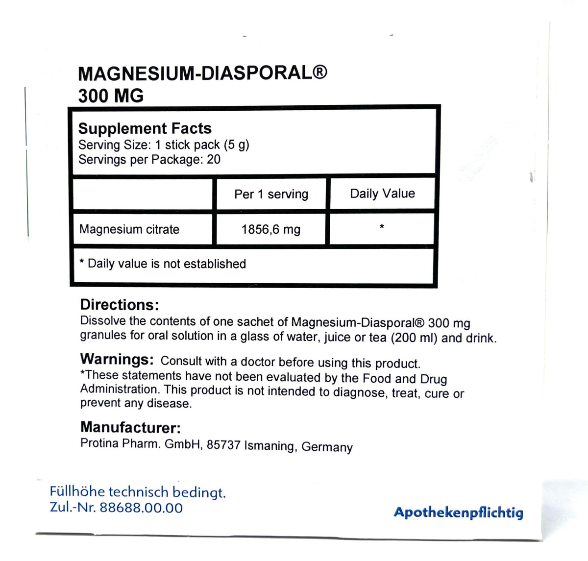Sachet de Protina Magnésium Diasporal 300mg ouvert
