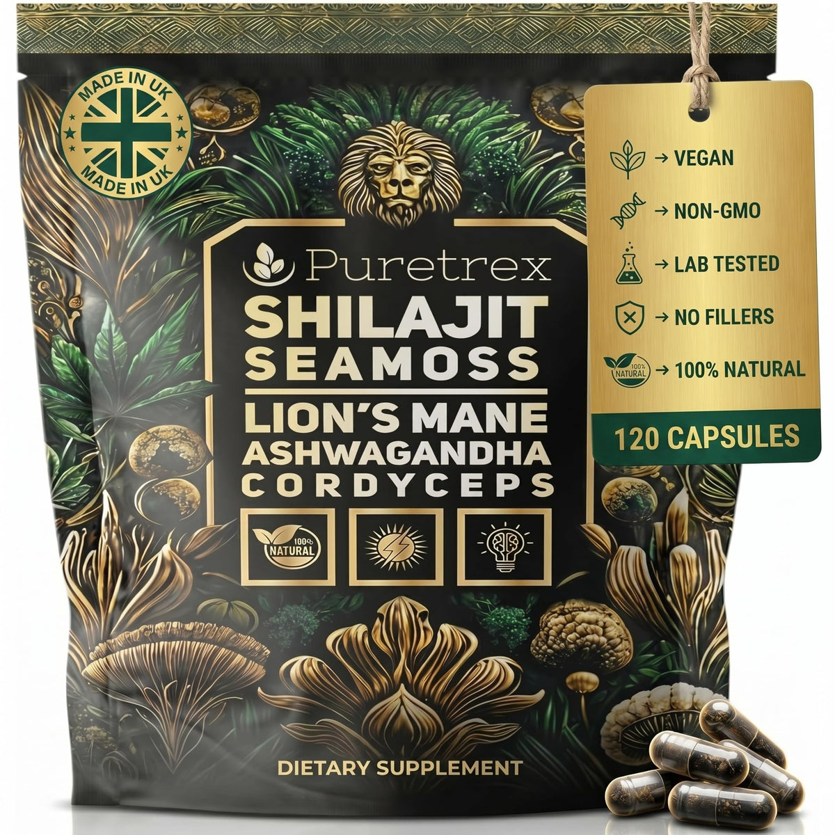 Sachet de PURETREX Shilajit avec 120 capsules végétales
