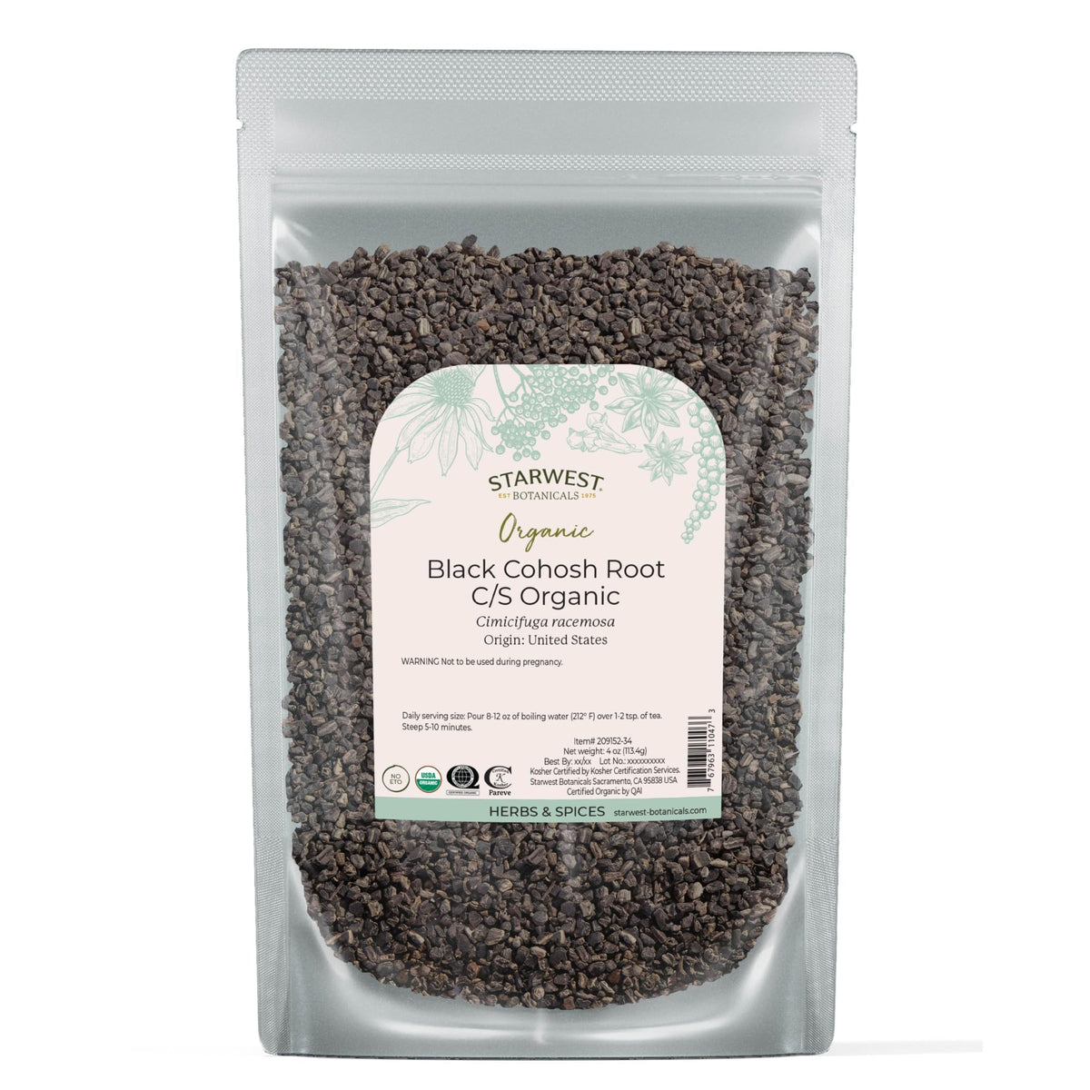 Sachet de racine de Cimicifuga racemosa bio 118g de Starwest Botanicals