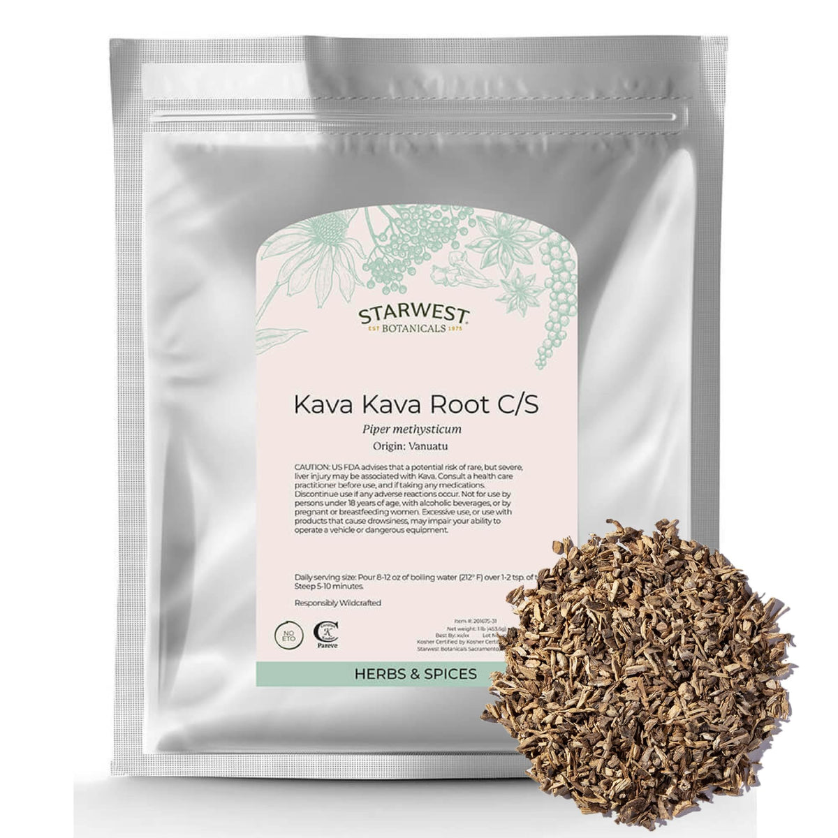 Sachet de racine de Kava Kava Starwest Botanicals 481g vue de face