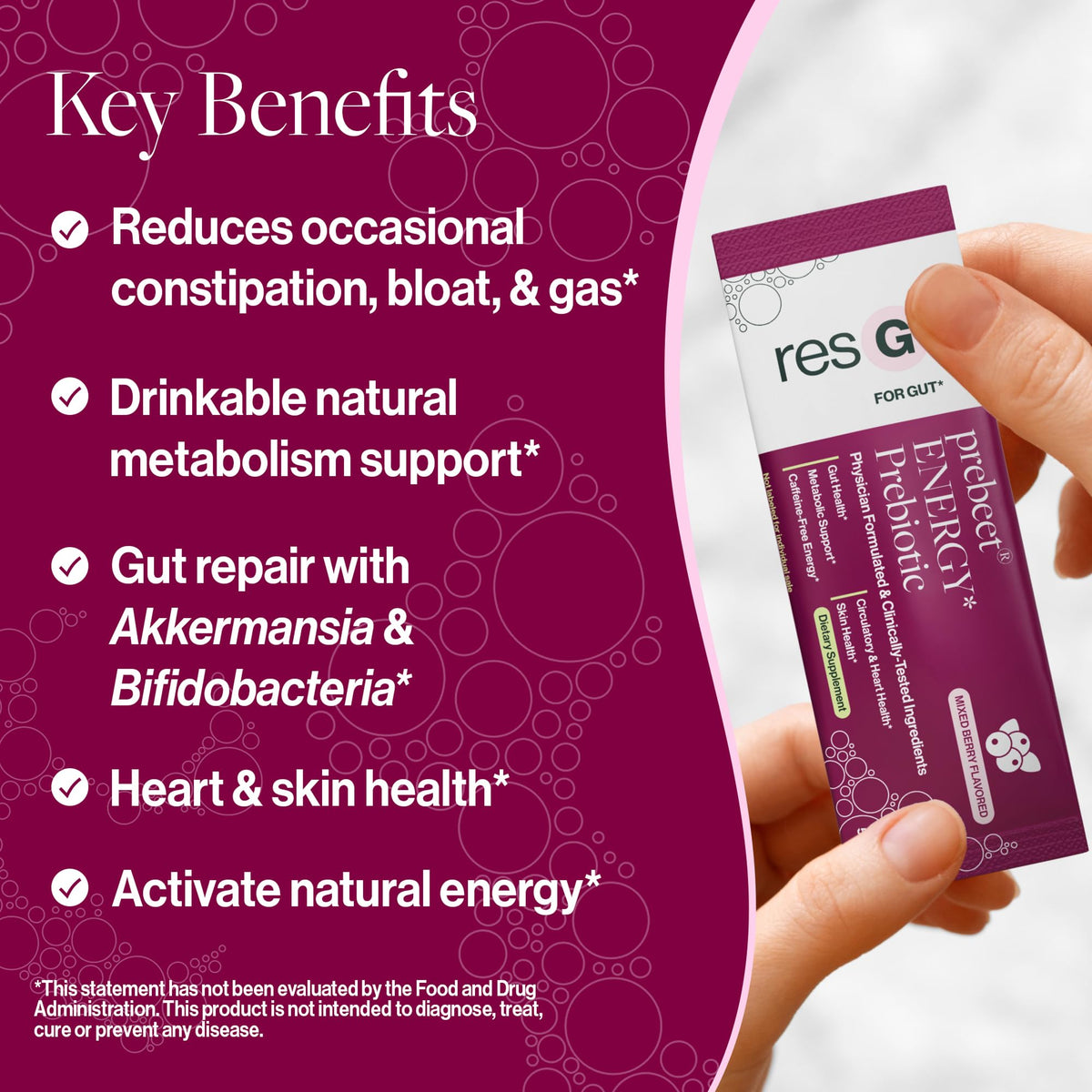 Sachet de ResBiotic resG prebeet dans un verre d'eau