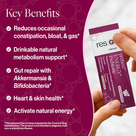 Sachet de ResBiotic resG prebeet dans un verre d'eau
