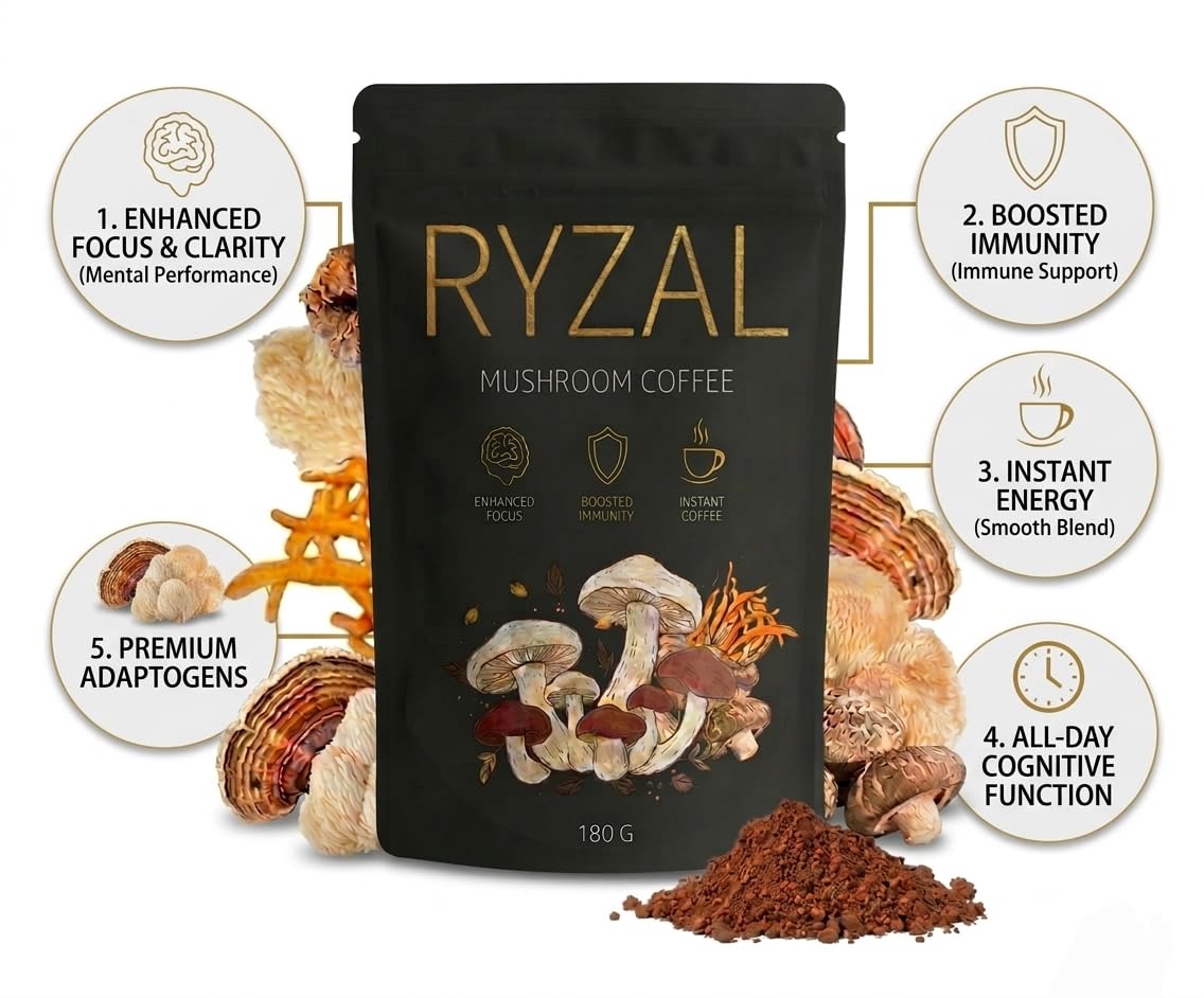 Sachet de RYZAL Café aux Champignons 30 Portions, vue de côté