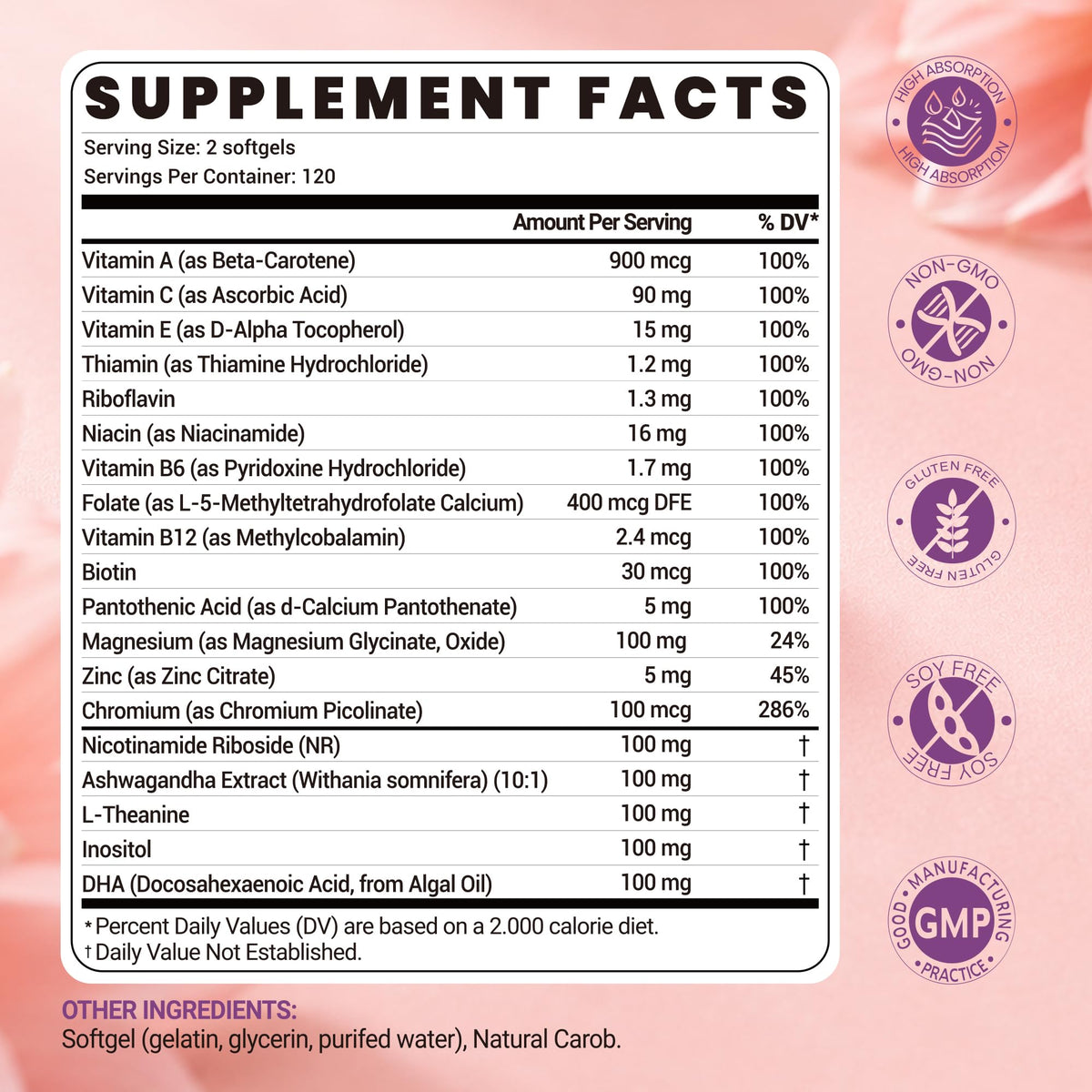 Sachet de Shumol Multivitamines Femmes avec informations nutritionnelles