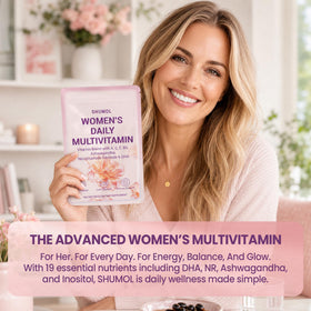 Sachet de Shumol Multivitamines Femmes ouvert avec gélules visibles