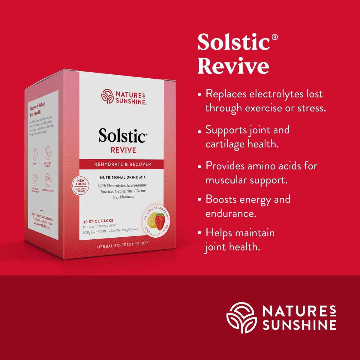 Sachet de Solstic Revive ouvert avec de l'eau dans une bouteille