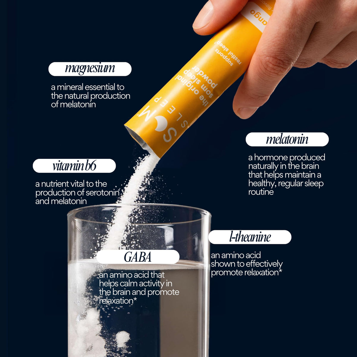 Sachet de Som Sleep ouvert avec poudre à boire, goût mangue