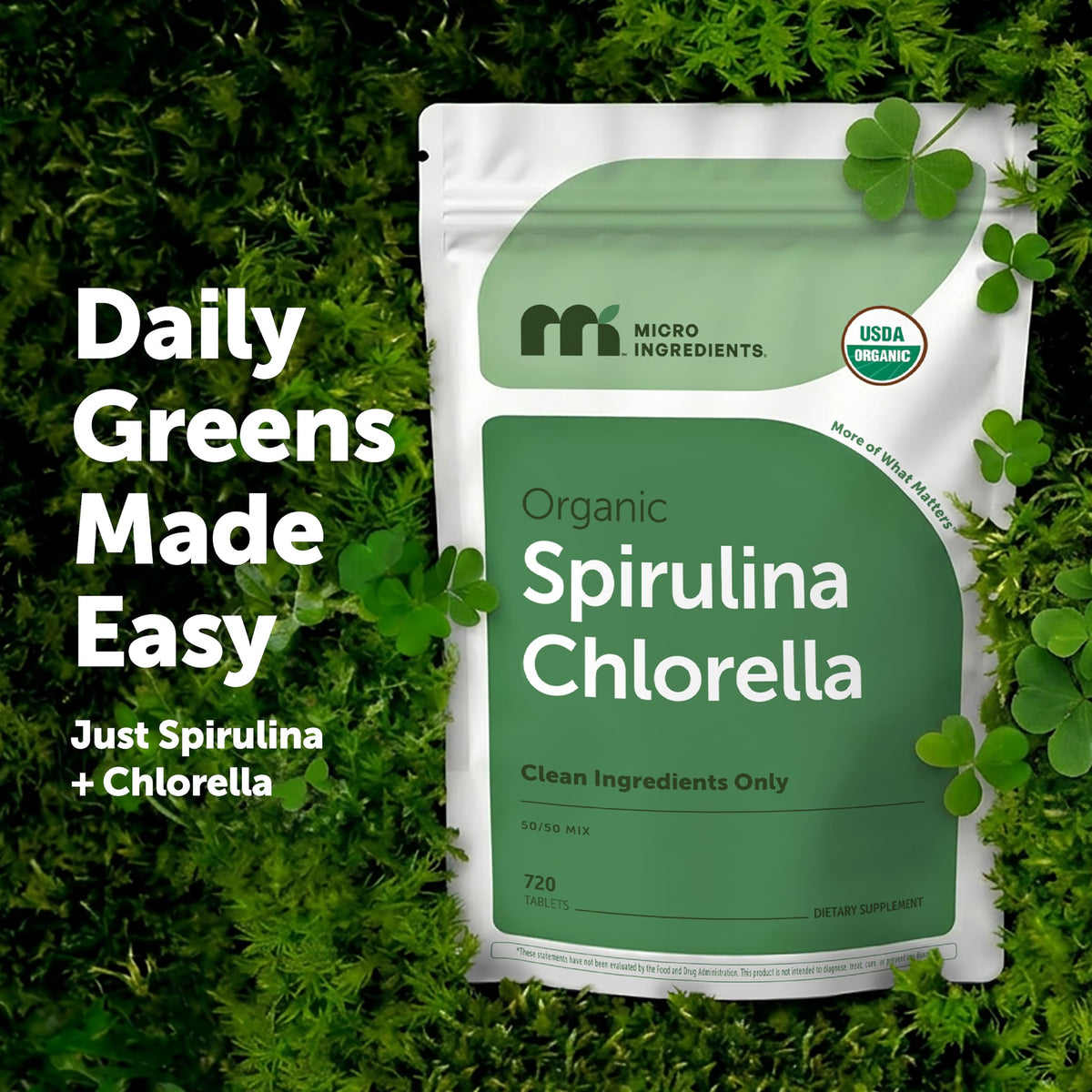 Sachet de tablettes de Spiruline Chlorella Bio ouvert