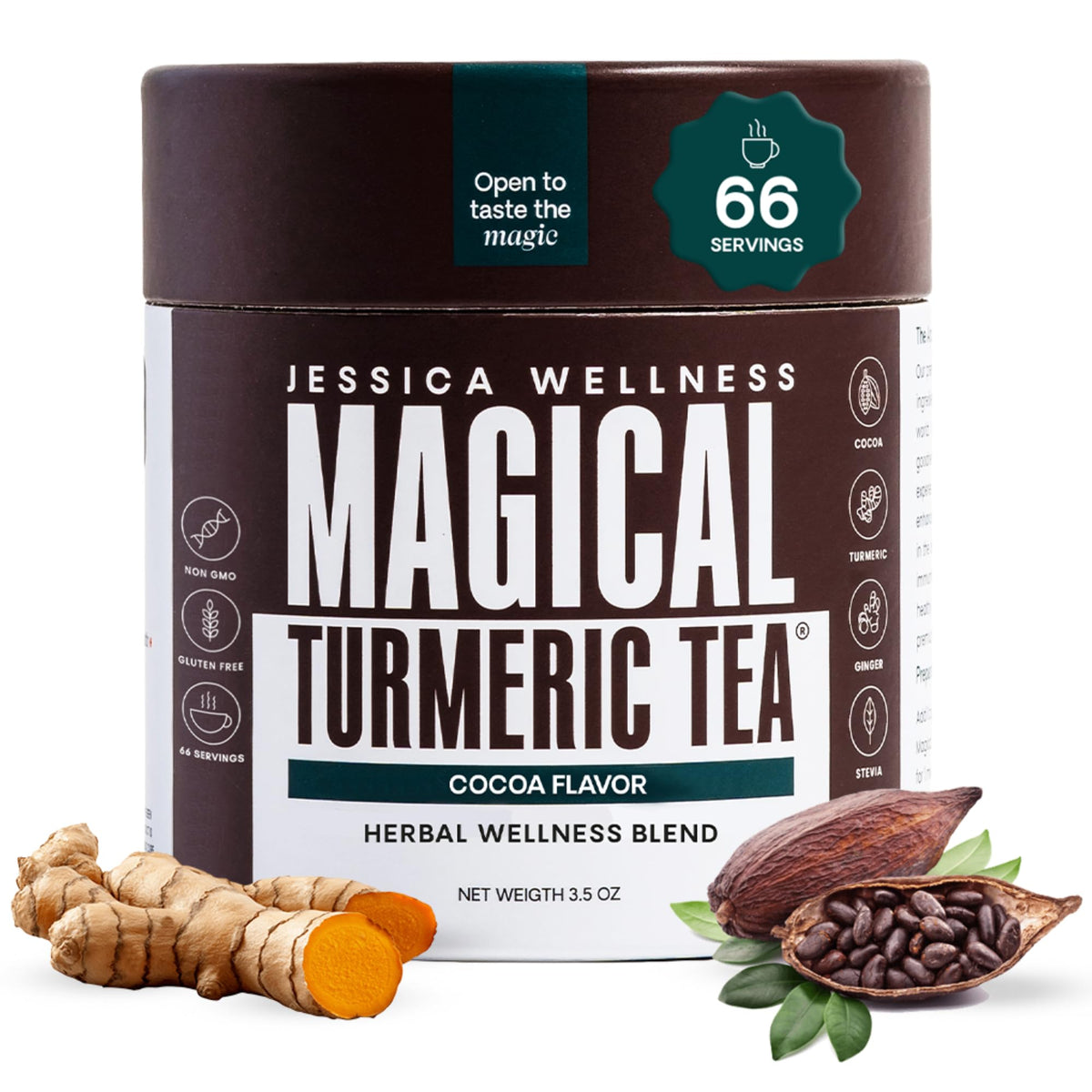 Sachet de thé au curcuma et cacao JESSICA WELLNESS vue de face