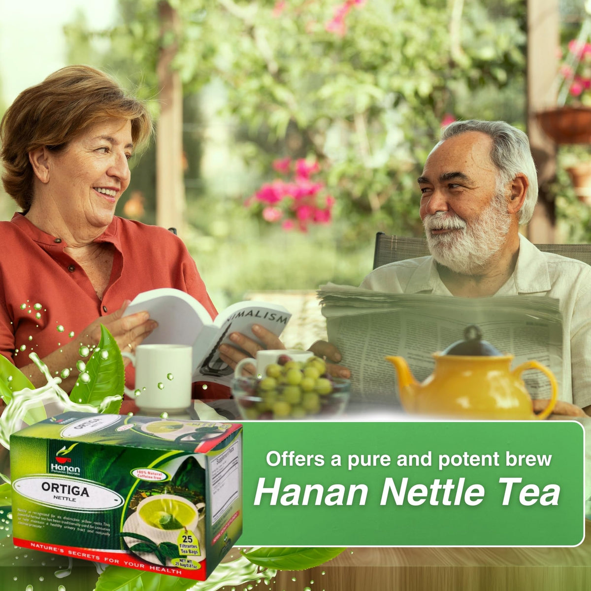 Sachet de thé d'ortie Hanan ouvert, feuilles visibles