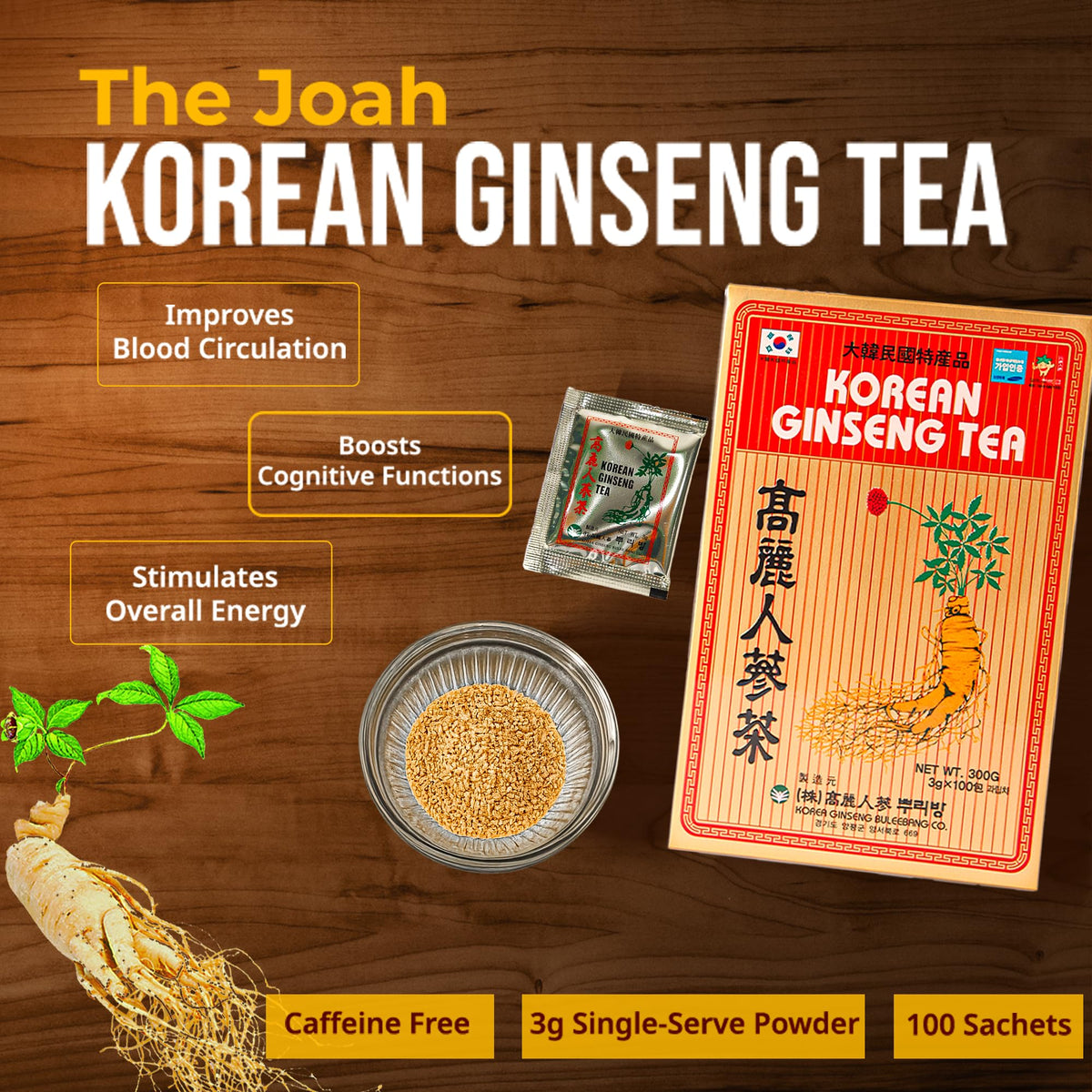 Sachet de Thé de Ginseng Coréen The Joah ouvert avec poudre à l'intérieur
