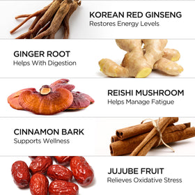 Sachet de thé de ginseng rouge JUNG KWAN JANG sur une table en bois