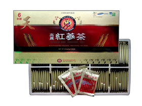 Sachet de thé instantané Ginseng Rouge Coréen ouvert sur une table