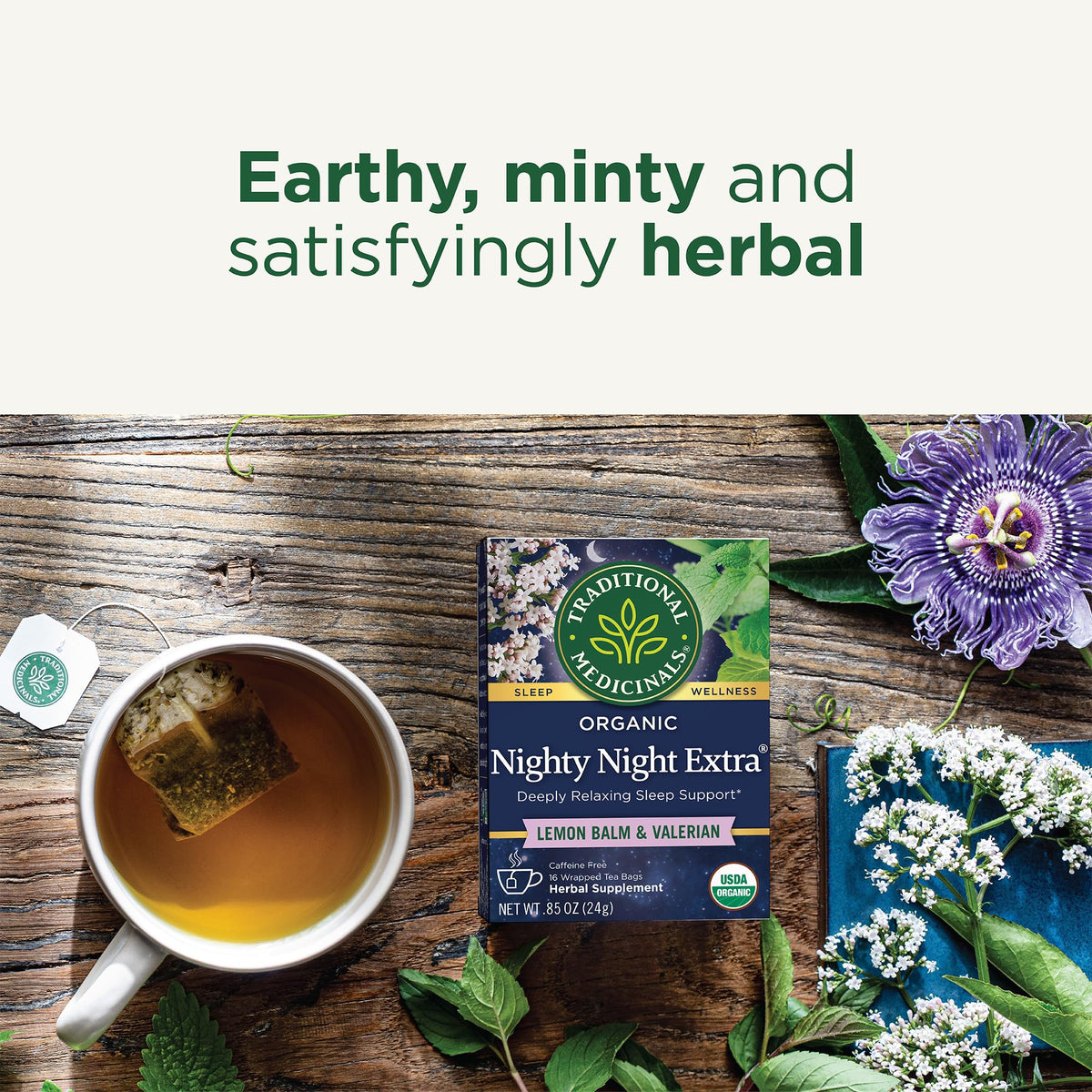 Sachet de Tisane Nighty Night Extra de Traditional Medicinals ouvert