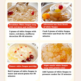 Sachet de Tremella Fuciformis avec recette en arrière-plan