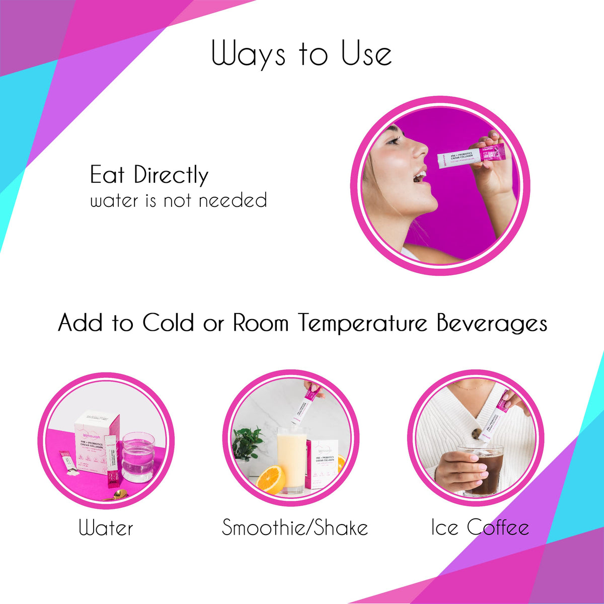 Sachet de UpNourish Probiotiques sur une table avec un verre d'eau