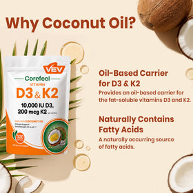 Sachet de VEV Vitamine D3 K2 ouvert montrant les gélules