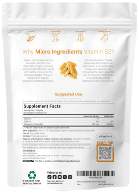 Sachet de Vitamine B2 Micro Ingredients avec gélules visibles