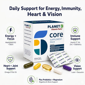 Sachet de vitamines Planet 3 ouvert avec contenu