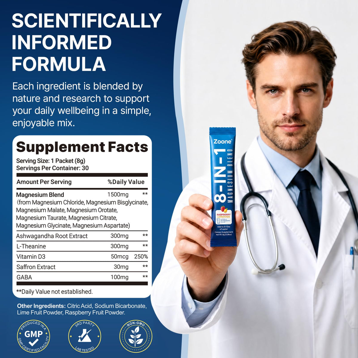 Sachet de Zoone Poudre de Magnésium Glycinate avec un verre