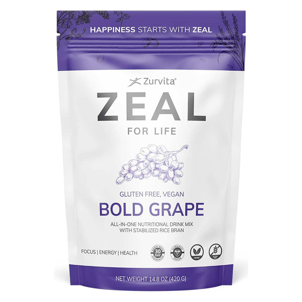 Sachet de Zurvita Zeal for Life au goût raisin, 420 g